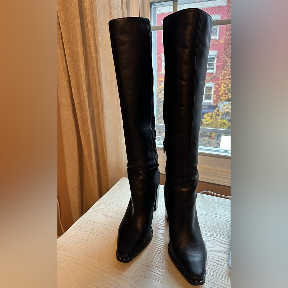 Aldo Black Leather & Suede Heeled Boots